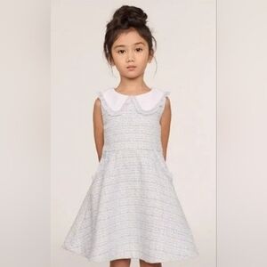 Janie and Jack Tweed Collar Dress Size 4 / 4T Blue White Easter Pockets Ruffle